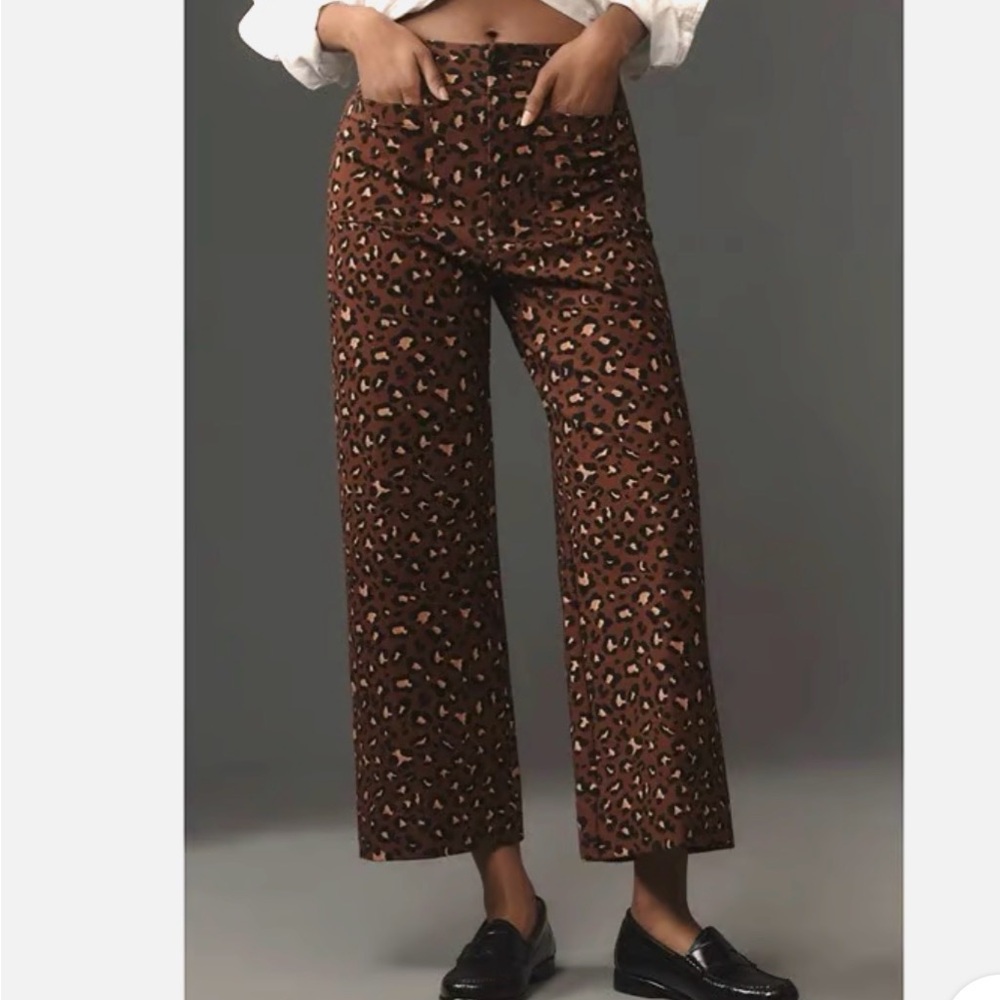 NWT Anthropologie Maeve Colette Cropped Wide-Leg Trousers Ponte Animal Print -30